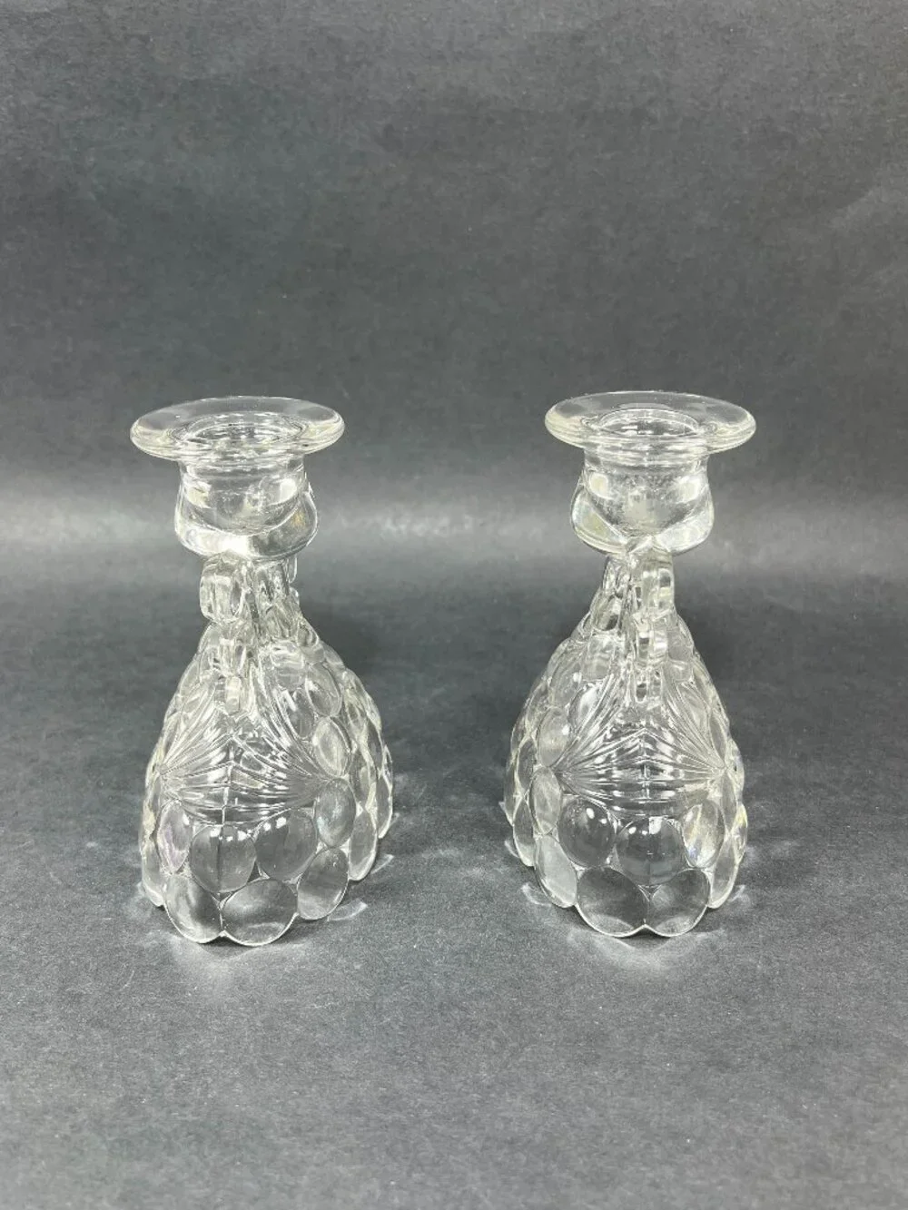 Vtg Pair Westmoreland Thousand Eye Bubble Glass Reversible Candle Holder Vase